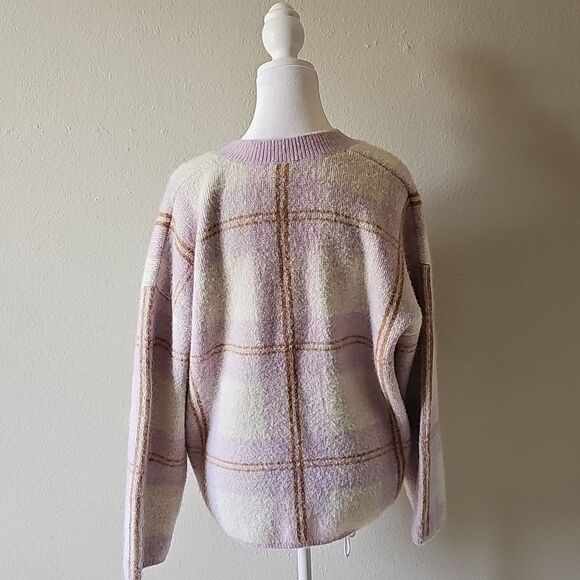 Rails Colleen Plaid Oversized Mohair Purple Plaid V Neck Sweater Medium - Picture 2 of 5